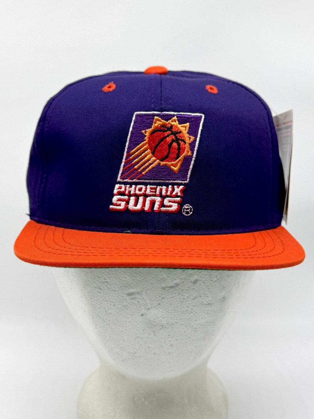 Vintage Phoenix Suns Deadstock Youth Logo 7 Snapback Hat NBA NWT Purple Orange